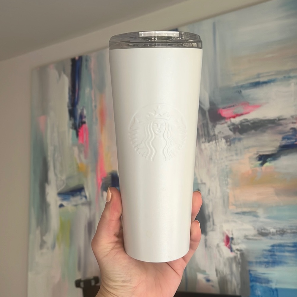 SOLD Starbucks cold cup tumbler white pearl 2022 16 oz grande irradecent